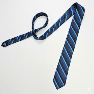 Apt. 9 58x2.5" Tie Metallic Blue Black Diagonal Stripe Narrow Modern Fun Dressy